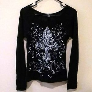 Rue 21 Sheer Black Lace Jeweled Long Sleeve